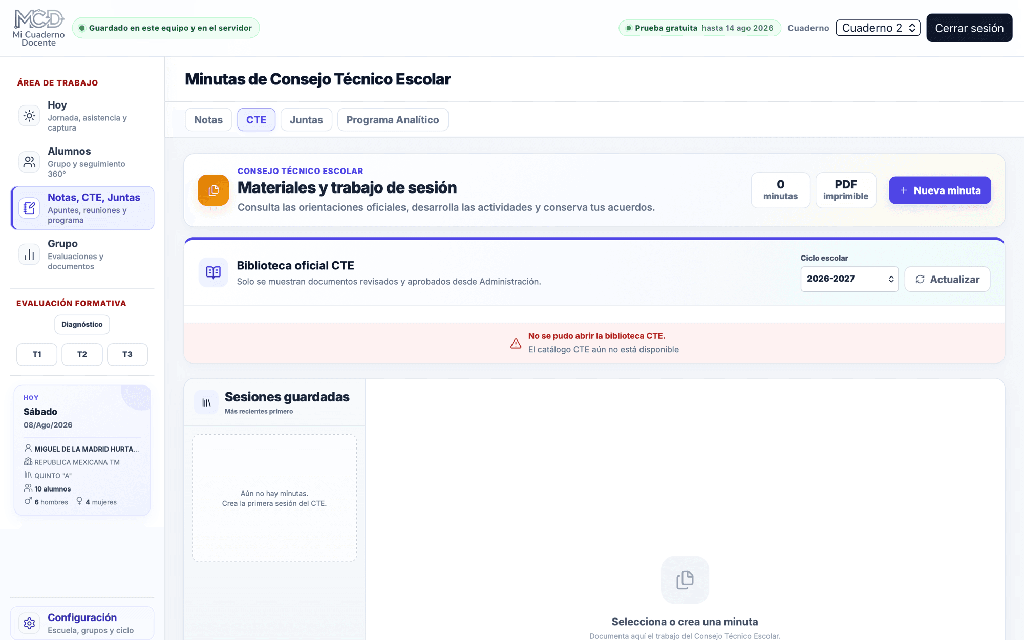 Módulo real de Consejo Técnico Escolar con materiales, minutas y PDF imprimible