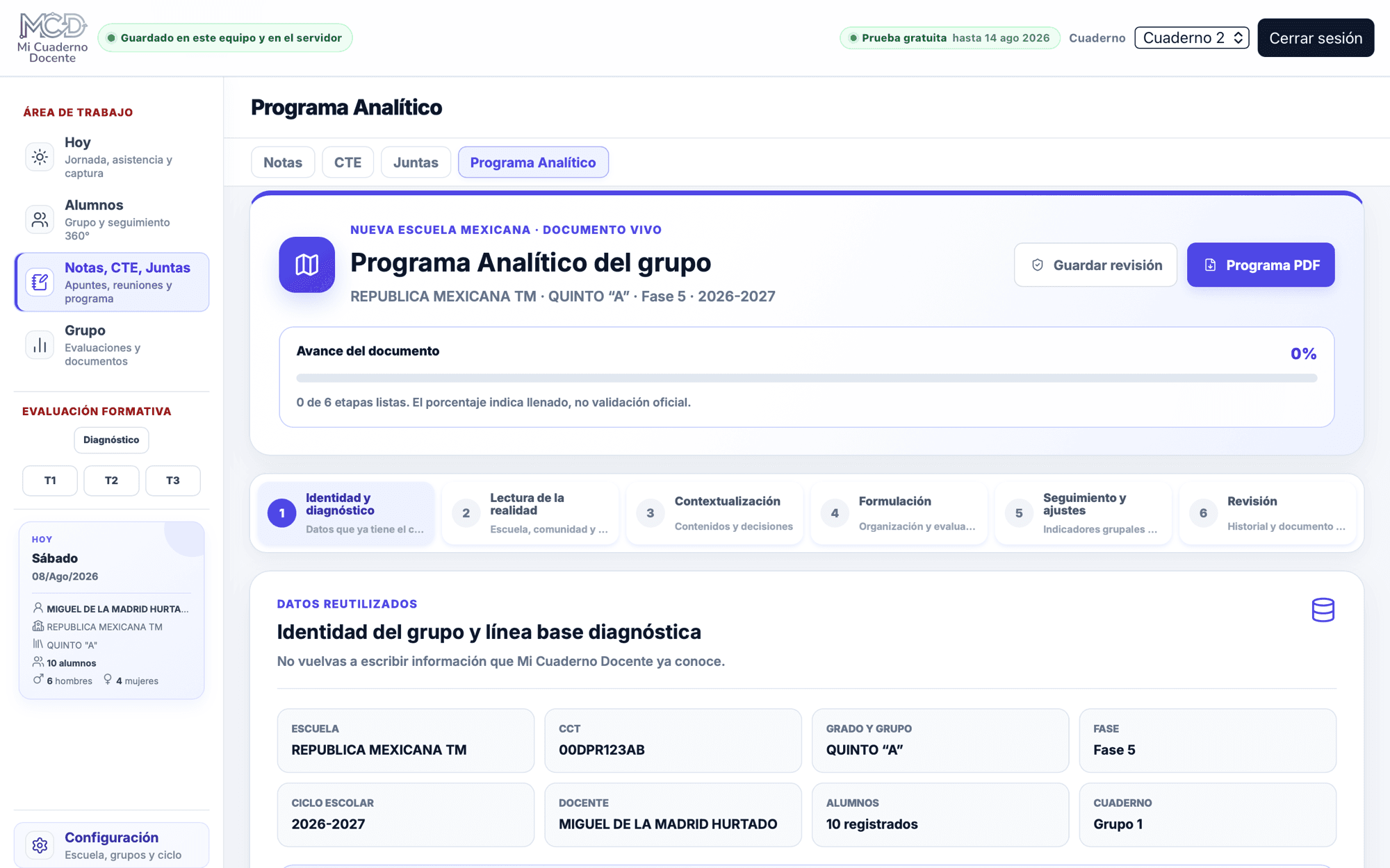 Programa Analítico real con avance por etapas y botón para imprimir PDF